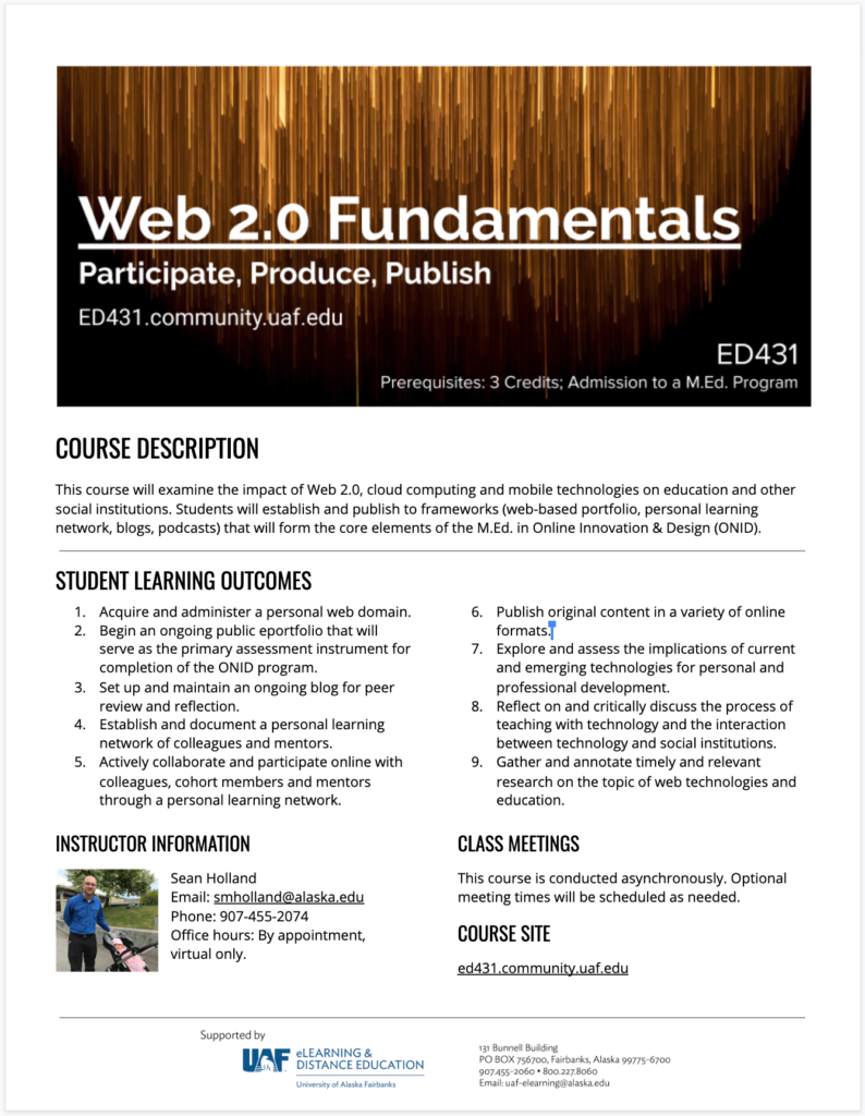 The course syllabus for ED431